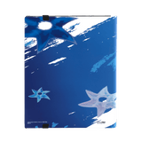 Blue notebook with starfish design on a white background