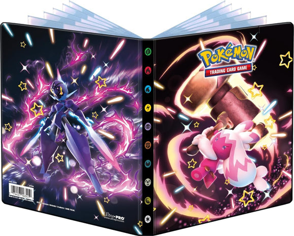 Two sides of a Pokémon trading card game binder with character designs.