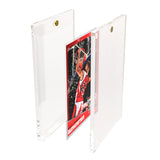 Acrylic card holder with a basketball player card inside on a white background
