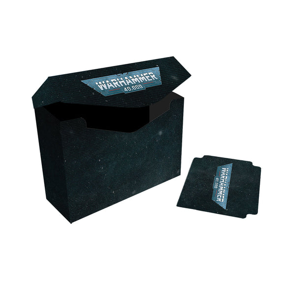 Black card game box with 'Warhammer 40,000' logo on a white background