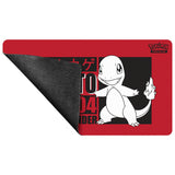 Red and black mouse pad with a cartoon character on a white background