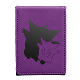 Purple cardholder with black cartoon character on a white background