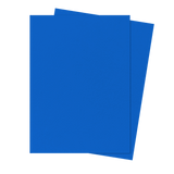 A stack of solid blue rectangular sheets or cards, with the top sheet angled slightly to the right, set against a solid dark green background.