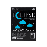 A package of Eclipse Ultra Pro Deck Protector Sleeves, Size Standard, 10-count glossy deck protectors, shown against a solid green background.