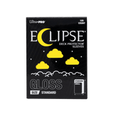 A package of Eclipse Gloss Deck Protector Sleeves, Size Standard, 105 count. The box is black with yellow crescent moon and cloud graphics, set against a solid dark green background.