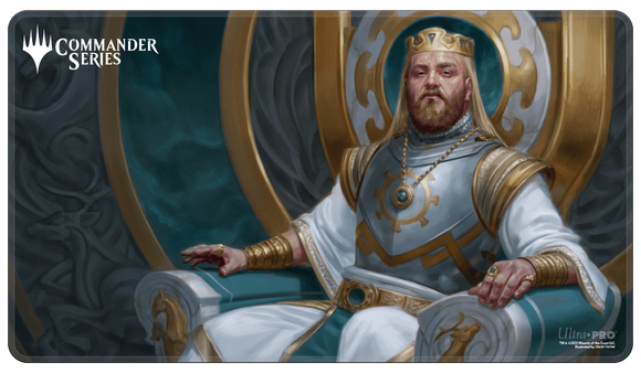 Card game playmat with a king illustration and 'Commander Series' branding.