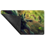 Fantasy-themed mouse pad with a dragon and forest design on a white background