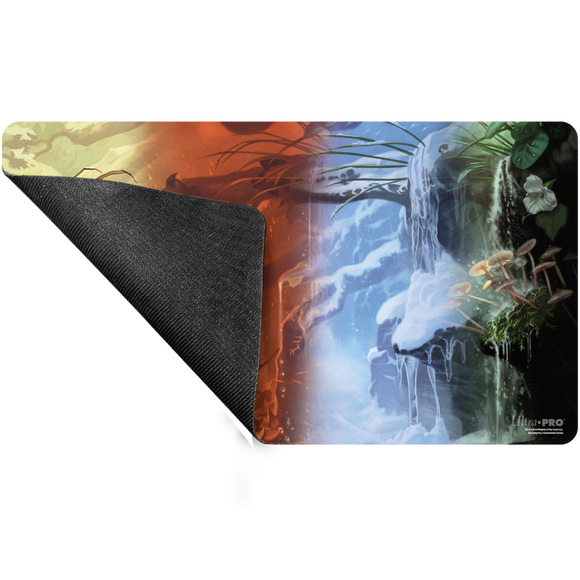 Mouse pad with nature-themed design featuring a waterfall and foliage