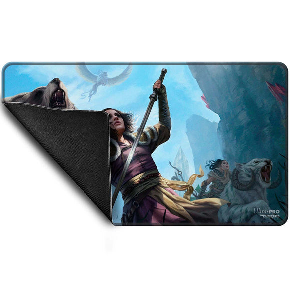 Fantasy-themed mouse pad with warrior and wolf design