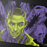 Green-skinned character with a purple background