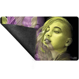 Card with a stylized portrait of a person on a black border