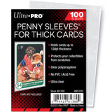 Ultra Pro penny sleeves packaging for thick cards with a card example on a white background