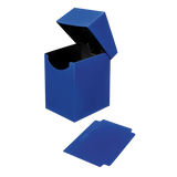 Blue card game deck box with a card on a white background