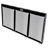 Three metallic panels in a black frame with a visible brand logo on a white background