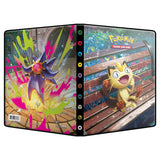 Pokémon trading card game binder with colorful designs and character illustrations.
