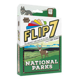 Flip7 National Parks card game packaging with a deer illustration on a white background