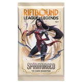 Riftbound League of Legends Spiritforced booster pack with character illustration on beige background