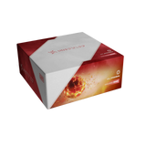 A red and white product box for Unsettled, featuring a fiery orange and yellow graphic on the front, set against a plain white background.