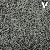 Close-up of gray gravel with a brand logo in the corner