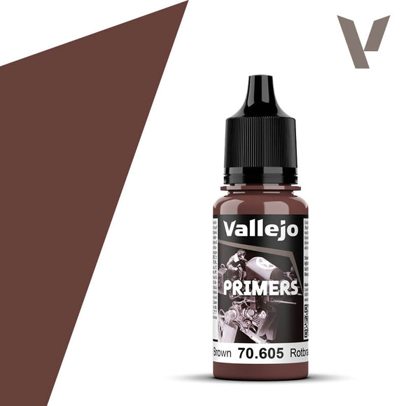 Vallejo primer bottle with brown color swatch on a white background