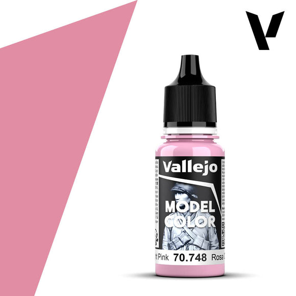 Vallejo Model Color paint bottle with pink paint on a white background