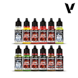 Collection of Vallejo Model Color and Game Color paint bottles on a white background