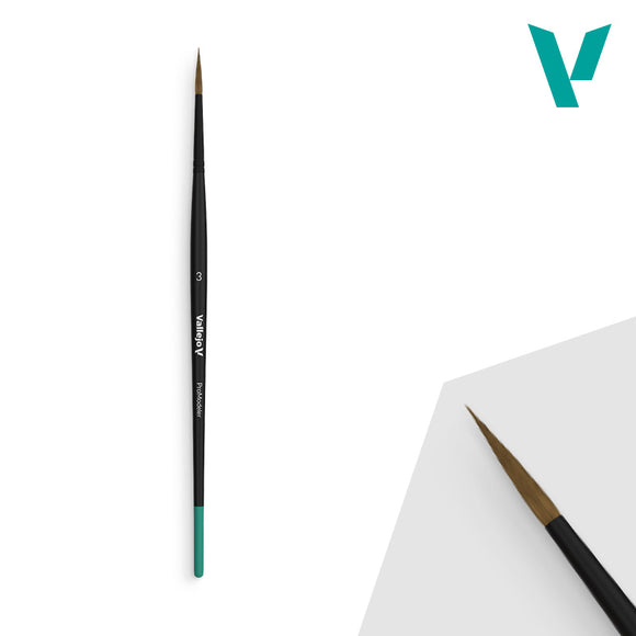 Artistic brush with black handle and bristles on a white background