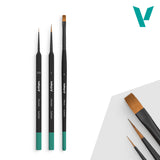 Set of makeup brushes with black handles and brown bristles on a white background, featuring the brand 'V'.