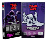 Two sides of a 'Final Girl' miniatures packaging with illustrations and text.