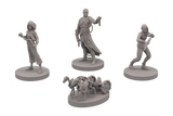 Set of gray miniature figurines on a white background