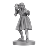 Metallic figurine of a woman holding a ram on a white background