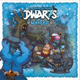 Cover of 'Dwarfs Winter' board game with characters and icy background