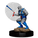 Statue of a superhero character with blue and gray costume on a white background