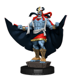 Statue of a muscular character with red and blue accents on a white background