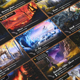 Collection of fantasy-themed cards with various landscapes and scenes.