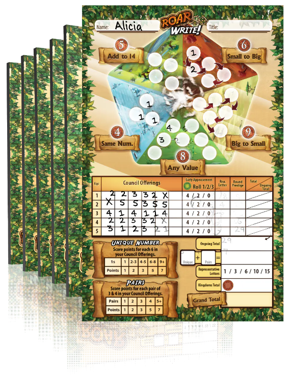 Set of game cards with a map and scoring system on a white background
