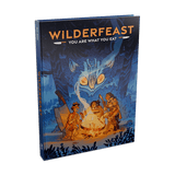 Book titled 'Wilderfeast' with a fantasy cover featuring characters around a campfire.