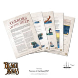 Game supplement 'Terrors of the Deep' PDF for Black Seas by Warlord Games on a white background