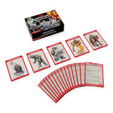 Collection of trading cards with character illustrations and a box labeled 'Monster Cards' on a white background.