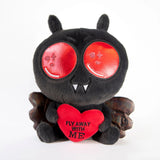mothman plush holding heart with text