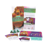 Board game components including cards, dice, and box with 'Wraith' branding on a white background.