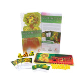 Board game set with 'Wroth' packaging, cards, dice, and pieces on a white background
