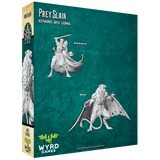 Game box for 'Prey Slain' featuring fantasy figures on a teal background, with Wyrd Games logo.