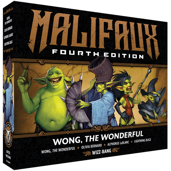 Malifaux Fourth Edition game box with fantasy characters on a black background