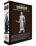 Box for 'Commander Shinshó' preassembled mini, base, and stat card with character illustration on a white background.