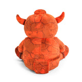 Orange plush toy with cracked texture on a white background