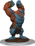Statue of a muscular creature with blue skin and brown fur on a white background