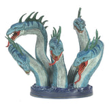 Multichanneled dragon figurine with detailed scales and open mouths on a white background