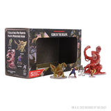 Collection of collectible miniatures in front of their packaging
