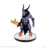 Purple fantasy figure with black horns and a crown on a white background